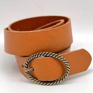 ANTHROPOLOGIE Twisted Oval Leather Belt Tan Cognac Brown Brass - XS